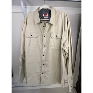 Wrangler Flex Men's Long Sleeve Button Up Shirt Work Wear Cream‎ Size XXL 2XL